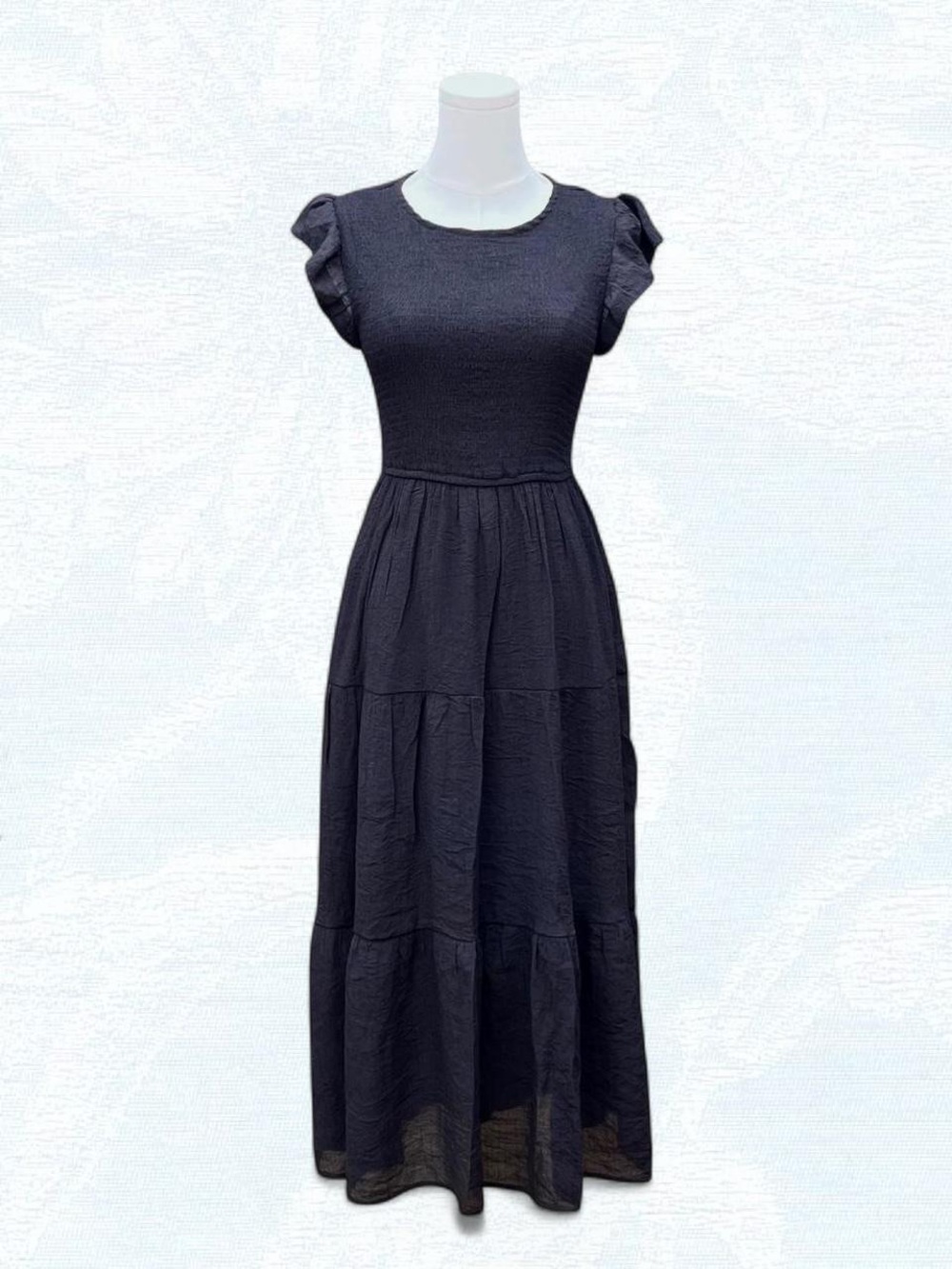 August Sky Black Puff Sleeve Midi Dress